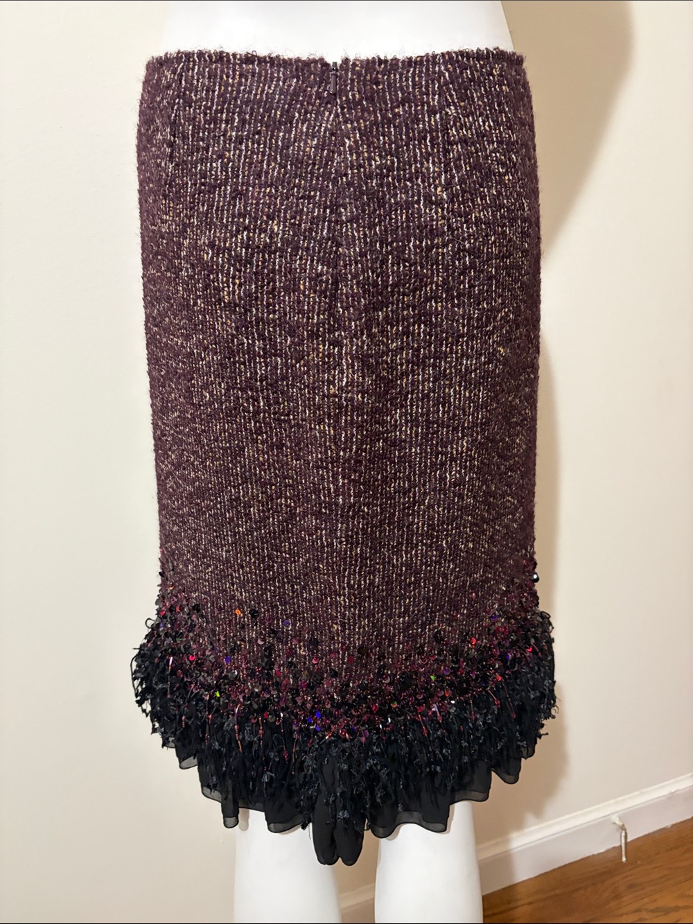 Lafayette 148 New York brown tweed hand beaded academia pencil wool skirt 4 - Picture 7 of 15